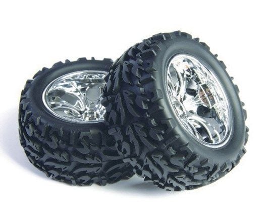 Hjul komplett, truggy, krom, 2 stk