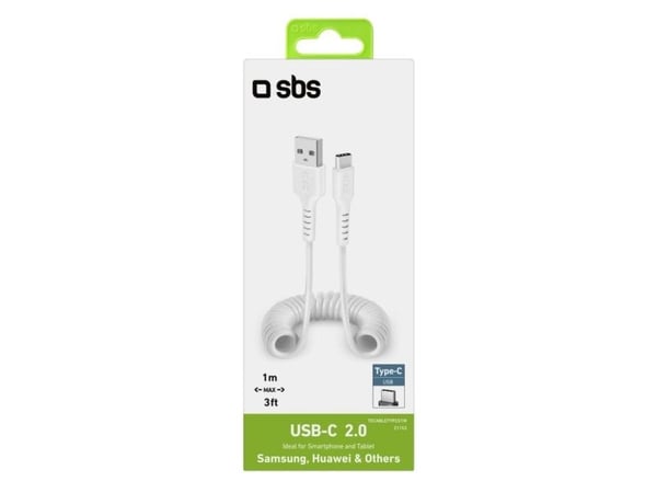 SBS TECABLETYPCS1W, 1 m, USB A, USB C, USB 2.0, hvit