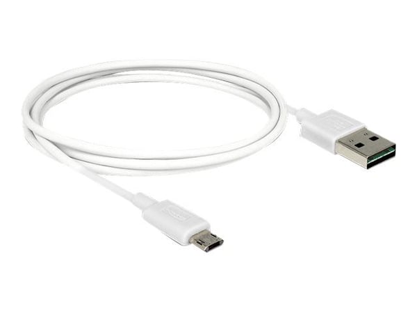 Delock EASY-USB - USB-kabel - Micro-USB type B (hann) til USB (hann) - USB 2.0 - 1 m - reversibel A-kontakt, reversibel mikro B-kontakt - hvit