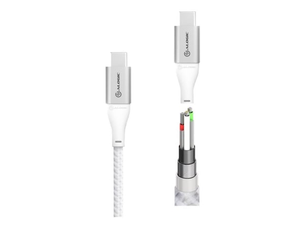 Alogic Super Ultra - USB-kaapeli - USB-C (han) til USB-C (han) - USB 2.0 - 5 A - 30 cm - sølv - sølv