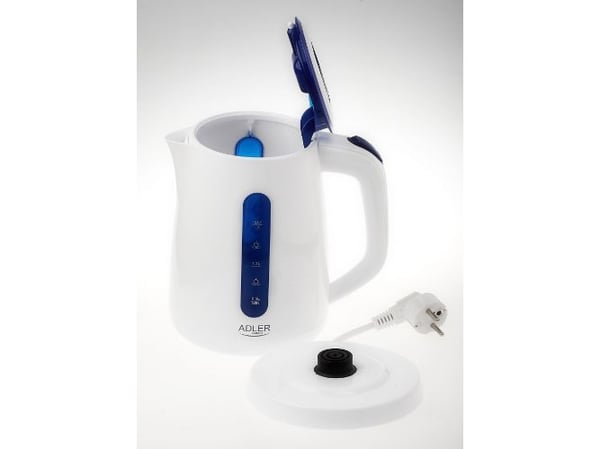 Adler AD 1234, 1,7 l, 2200 W, Blå, Hvit, Vannivåindikator, Filtrering