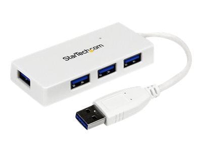 Startech 4 Port USB 3.0 Hub - Multi Port USB Hub w/ Built-in Cable - Powered USB 3.0 Extender for Your Laptop - White (ST4300MINU3W) - Hub - 4 x Su...