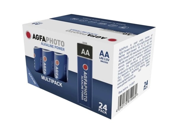 AgfaPhoto 110-819969, Engangsbatteri, AA, Alkalinsk, 1,5 V, 24 stykker, Svart, Blå, Rød, Hvit