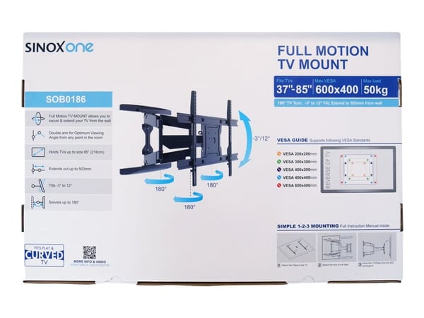 Sinox One SOB0186 - Monteringssett (veggbrakett) - justerbar dobbelarm i full bevegelse - for LCD TV / kurvet LCD TV - svart - skjermstørrelse: 37"...