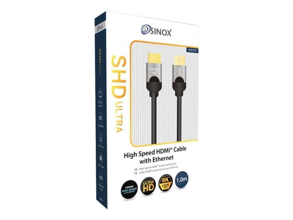 Sinox ULTRAHD - High Speed - HDMI-kabel med Ethernet - HDMI hann til HDMI hann - 1 m - svart - støtte for 8K UHD (7680 x 4320)