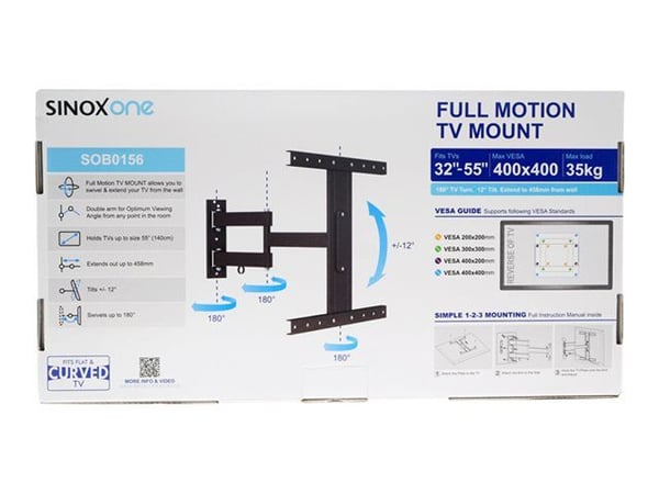 Sinox One - Brakett - justerbar arm - for LCD-skjerm - svart - skjermstørrelse: 32"-55" - veggmonterbar