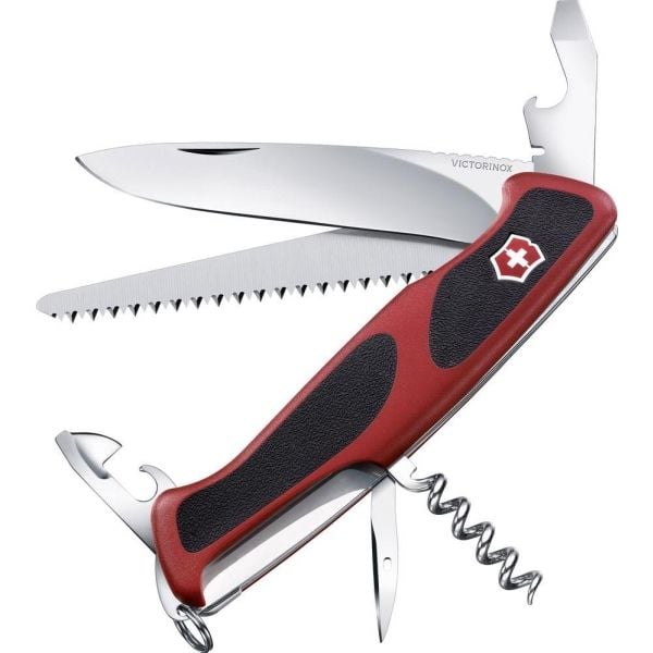 Victorinox Ranger Grip 55, Fällkniv med låsblad, Kniv med flera verktyg, Svart, Metallisk, Röd, 12 verktyg, 13 cm, 22,5 mm