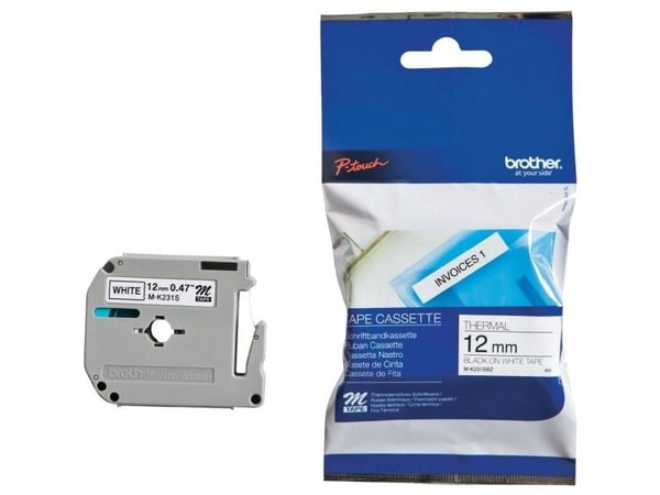 Brother MK231S - Svart på hvitt - Rull (1,2 cm x 4 m) skriverteip - for P-Touch PT-55, PT-65, PT-80, PT-90, PT-BB4