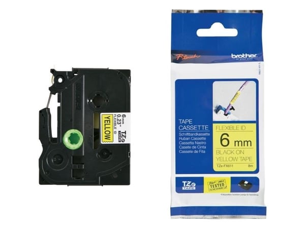 Brother TZFX611 - Svart på gult - Rull (0,6 cm) skriverteip - for Brother PT-D210, D600, H110, H200; P-Touch PT-1005, E550, H107; P-Touch Cube Plus...