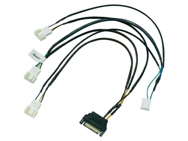 Akasa FLEXA FP3S - Viftestrømadapter - 4-pins PWM (hann) til SATA-strøm, 4-pins PWM - 30 cm - svart