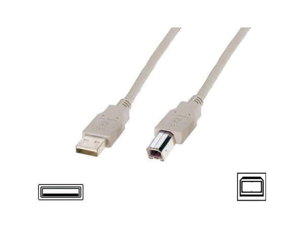 ASSMANN - USB-kaapeli - USB (uros) - USB Type B (uros) - USB 2.0 - 1,8 m - muotoiltu - beige