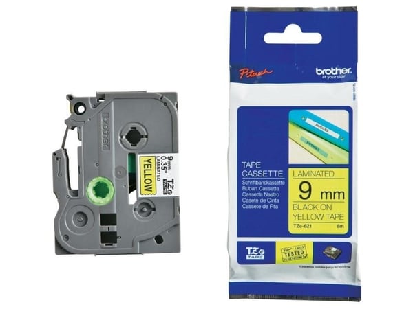 Brother TZS621 - Svart på gult - Rull (0,9 cm x 8 m) laminert teip - for P-Touch PT-1010, 1080, 1090, 1230, 1290, 18, 2100, 2110, 2430, 3600, 7100,...