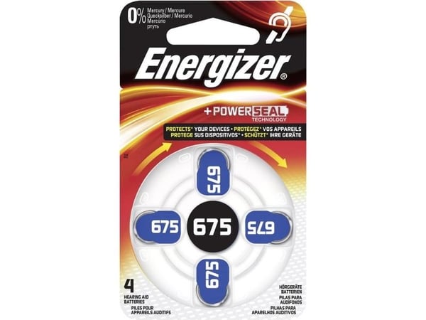 Batterier Energizer 675, til høreapparat, pakke a 4 stk.