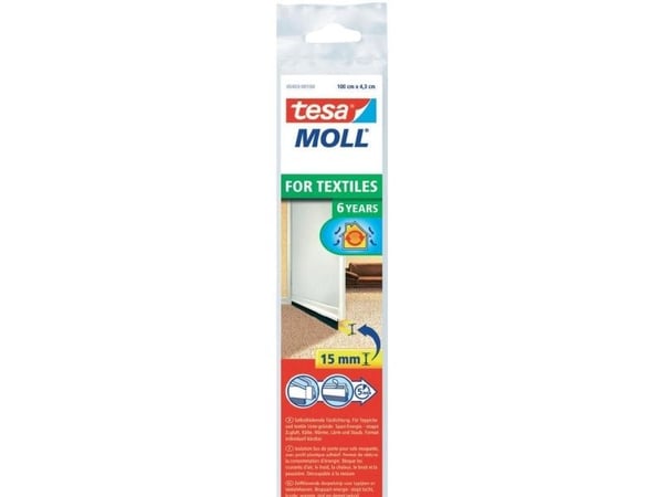tesa Moll STANDARD dør-tetningsskinne, hvit, 43 mm x 1 m, dør-tetting i plast for tekstilgulv, selvklebende (05403-100) tesa Moll STANDARD dør-tetningsskinne, hvit, 43 mm x 1 m, dør-tetting i plast for tekstilgulv, selvklebende (05403-100)