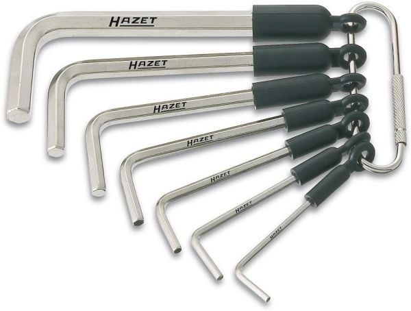 Hazet Unbrako vinkelskrujern-sett 3/32 tommer, 1/8 tommer, 5/32 tommer, 3/16 tommer, 7/32 tommer, 1/4 tommer, 5/16 tommer – 7 deler
