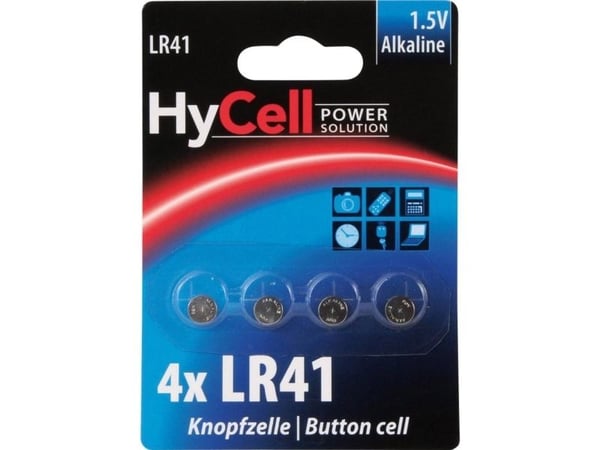 HyCell 1516-0025, Engangsbatteri, LR41, Alkalinsk, 1,5 V, 4 stykker, Sølv