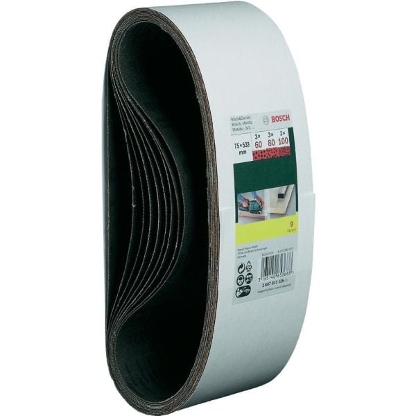 Bosch - Pussebeltesett - 9 deler - grovkorn: 60, 80, 100 - 75 mm x 533 mm