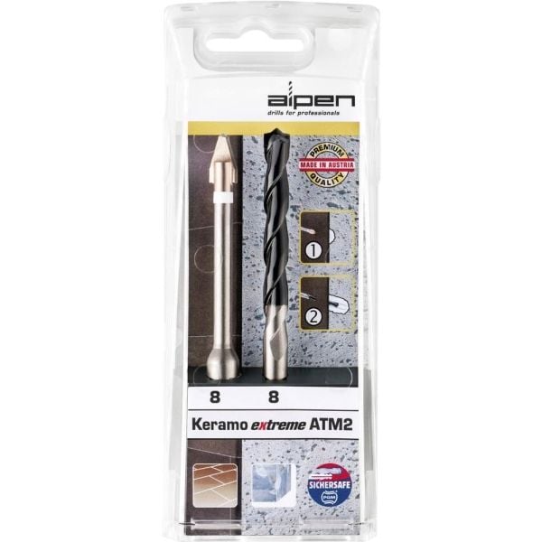 Alpen glass- og flisebor-sett 2 deler 10 mm 1/4 (6,3 mm), sylindrisk skaft 1 sett