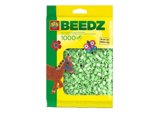 SES Creative Beedz Barnepakke med 1000 lysegrønne strykeperler, perlesett for barn, 1000 stk, grønn, gutt/jente, 5 år, 12 år