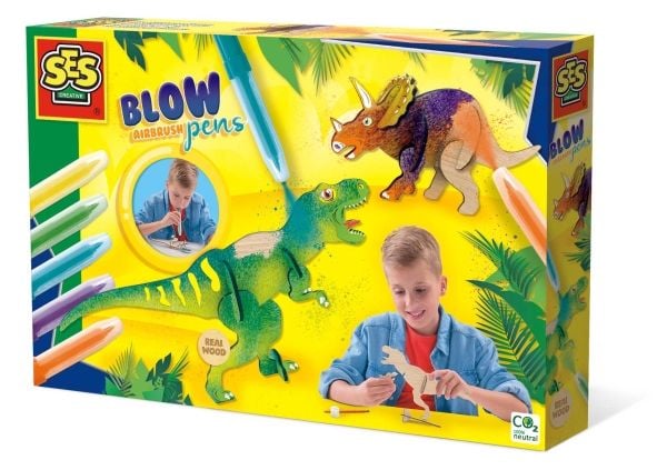 SES Creative Blow airbrush pens - Dinosaurs, Marker airbrush, 5 år, Fotoark kartong, Flerfarget