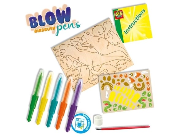 SES Creative Blow airbrush pens - Dinosaurs, Marker airbrush, 5 År, Kartong, Multifärg