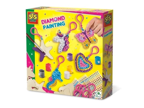 SES Creative Diamond painting - Wooden keychains, Håndverkssett for barn, 5 år, Fotoark kartong, Flerfarget SES Creative Diamond painting - Wooden keychains, Håndverkssett for barn, 5 år, Fotoark kartong, Flerfarget