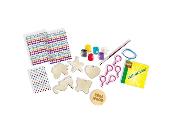 SES Creative Diamond painting - Wooden keychains, Håndverkssett for barn, 5 år, Fotoark kartong, Flerfarget