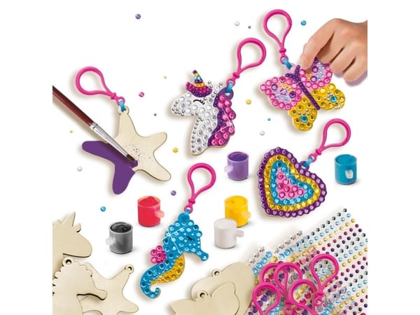 SES Creative Diamond painting - Wooden keychains, Håndverkssett for barn, 5 år, Fotoark kartong, Flerfarget