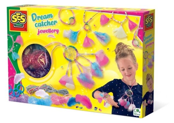 SES Creative Dreamcatcher jewellery, Smykkesett for barn, 5 år, Fotoark kartong, Flerfarget