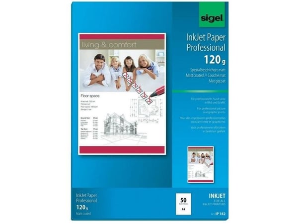 Sigel IP182, Inkjet-utskrift, A4 (210x297 mm), Matte, 50 ark, 120 g/m², Hvit