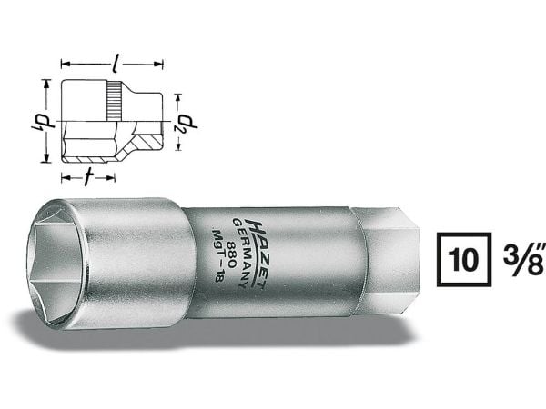HAZET 880MGT-18, Stikkontakt, 3/8", Metrisk/imperisk, 1 hoder, 10 mm, 6,2 cm