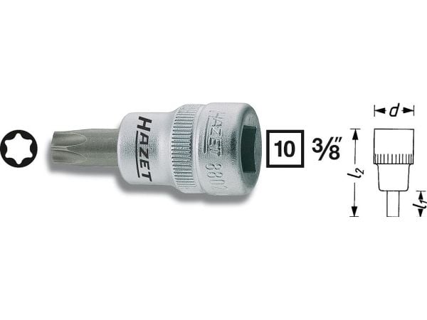 HAZET 8802-T15, 1 stykker, 76,2 / 8 mm (3 / 8"), Stål, 43,5 mm, 39 g