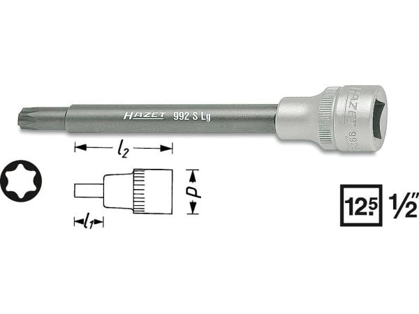 HAZET 992SLG-T55, Stikkontakt, 1/2", Metrisk, 1 hoder, T55, 2,3 cm