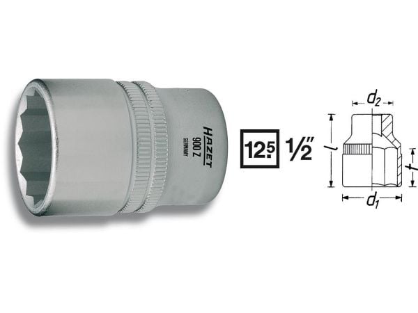 HAZET 900Z-18, Stikkontakt, 1/2", Metrisk, 1 hoder, 18 mm, 2,54 cm