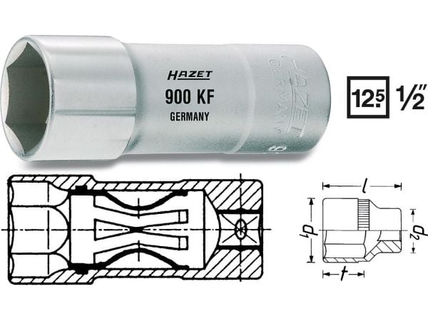 HAZET 900KF, Stikkontakt, 1/2", Imperisk, 1 hoder, 13/16", 2,74 cm