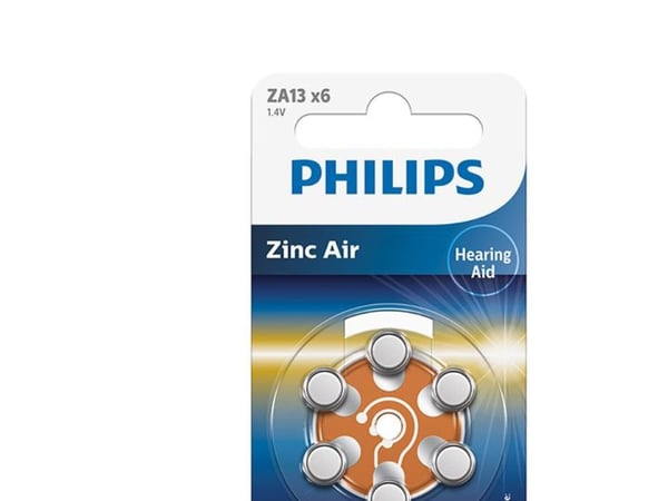 Philips Minicells ZA13B6A/00, Engangsbatteri, Zink-luft, 1,4 V, 6 stykker, 280 mAh, Cd (kadmium), Hg (kvikksølv)