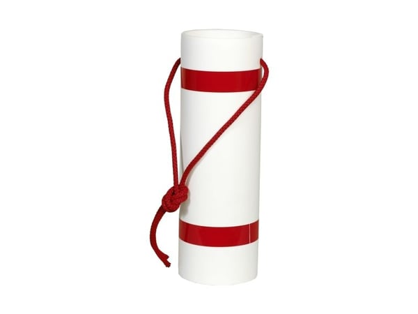 Langtgods afmærker ø100mmx30cm - Hvid plast cylinder,med rød refleksbånd og med monteret snor