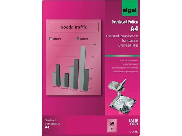 Sigel LF420, Gjennomsiktig, Laser, A4 (210×297 mm), 100 µm, 50 ark