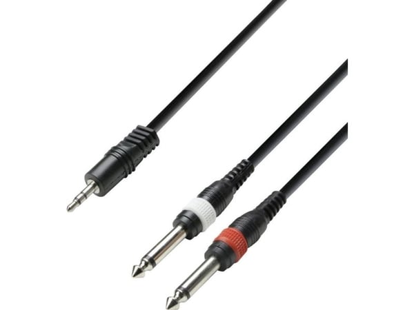 adam hall 3 Star, 3.5mm, Hankjønn, 2 x 6.35mm TS, Hankjønn, 3 m, Sort, Rød, Hvit