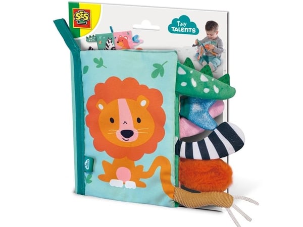 SES Creative Tiny Talents Sensory animal tails cloth book, 0,5 år, Stoff, Flerfarget