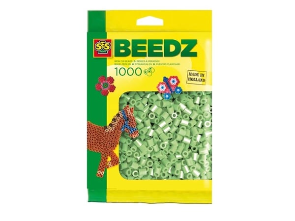 SES Creative Beedz Barnepakke med 1000 lysegrønne strykeperler, perlesett for barn, 1000 stk, grønn, gutt/jente, 5 år, 12 år