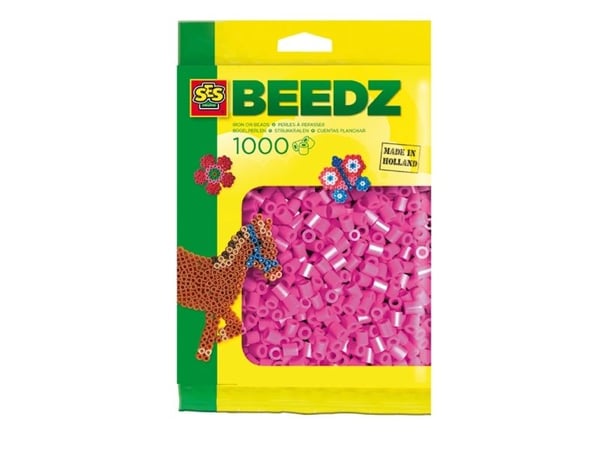SES Creative Beedz Barnepakke med 1000 neonrosa strykeperler, sikringsperle, 1000 stk, rosa, gutt/jente, 5 år, 12 år