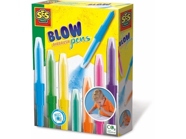 SES Creative Blow airbrush pens, Marker airbrush, 5 år, Blå, Grønn, Oransje, Rosa, Lilla, Turkis, Gult, 7 stykker