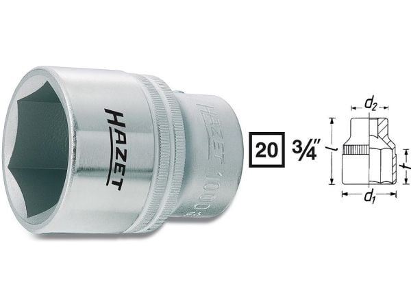 HAZET 1000-36, Stikkontakt, 3/4", Metrisk, 1 hoder, 36 mm, 4,95 cm