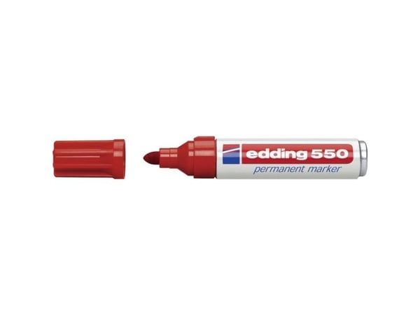 edding 550 - Markør - permanent - for glass, metall, plast - rød - 3-4 mm