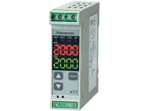 Panasonic AKT7111100J Lämpötilansäädin K, J, R, S, B, E, T, N, PL-II, C, Pt100, Pt100 -200 - +1820 °C Rele 3 A, transistori (L x S x K) 100 x 22,5 ...