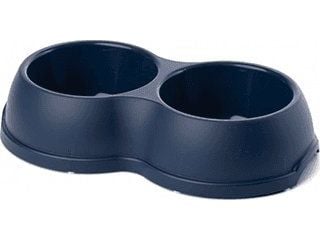 Barry King Dobbel plastskål for hunder og katter M, 0,5L, marineblå, 26x15cm,
