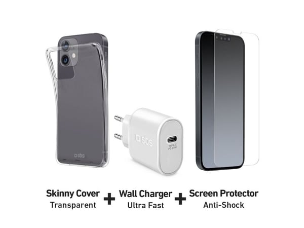 SBS oplader, cover og beskyttelsesglas-kit til iPhone 14 / 13®