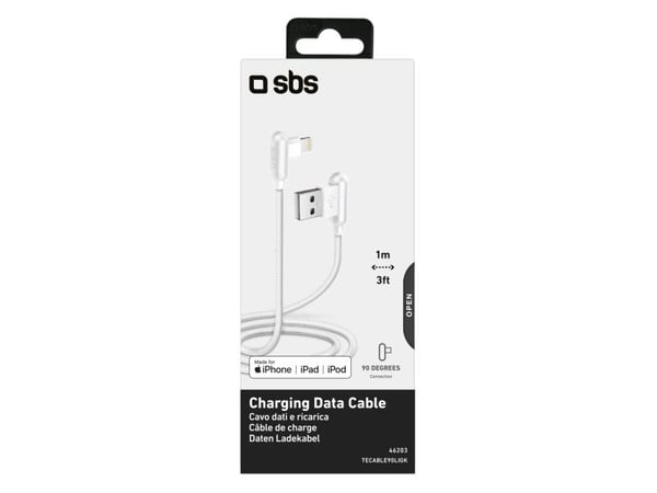 SBS TECABLE90LIGK, 1 m, Lightning, USB A, Hankjønn, Hankjønn, Hvit