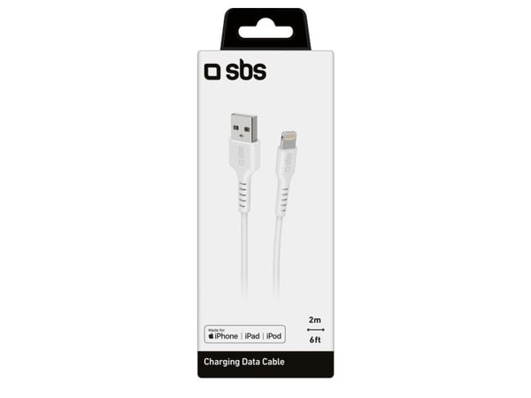 SBS TECABLEUSBIP5289W, 2 m, Lightning, USB A, Uros, Uros, Valkoinen